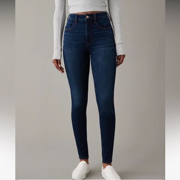 AE 4 Dark Wash Blue Super Stretch 360 Super Soft Crop Jegging - Picture 1 of 13